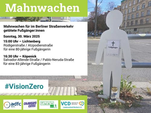 Mahnwachen für im Belriner Straßenverkehr getötete Fußgänger*innen